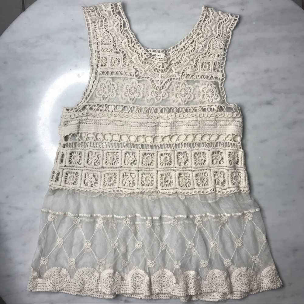 Phase One Lace Crochet Boho Hippie Tank Top Cotton
